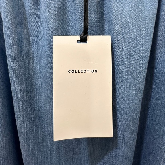 2/$30 Zara Mini Dress Premium Denim Chambray Puff Sleeve Size S Off Shoulder NWT - Picture 9 of 11